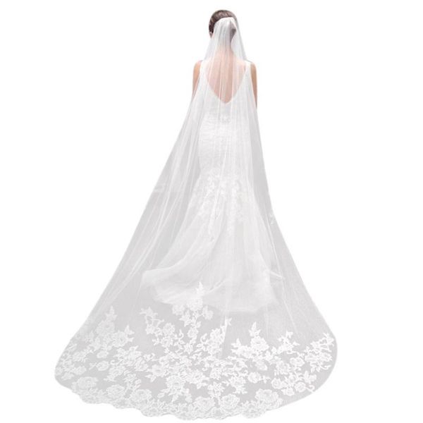 

bridal veils wedding accessories appliques tulle long cathedral veil lace edge with comb white, Black