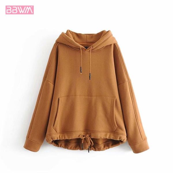 

women's hoodies & sweatshirts kangaroo pocket gray hooded pullover loose drawstring sweatshirt harajuku korean casual cotton chic femal, Black