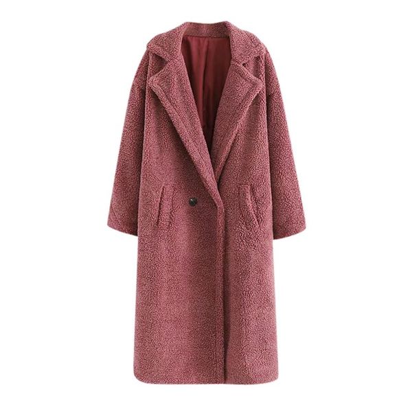 

women's wool & blends winter women faux fur coat luxury long loose lapel overcoat thick warm plus size female plush coats, Black