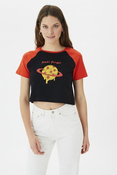 

women's t-shirt trendyol printed crop knitted twoss21ts3200, White