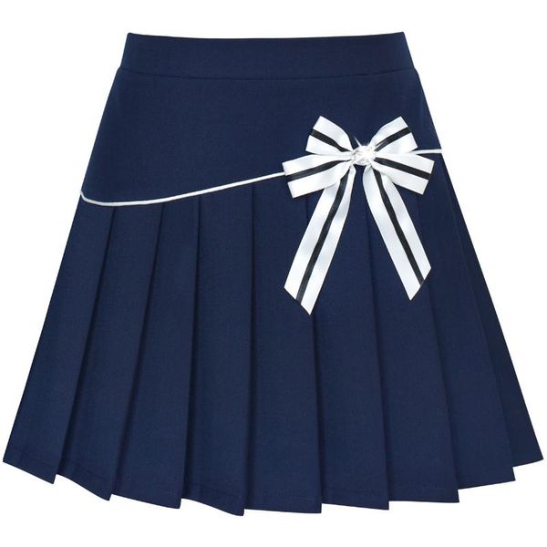 

girls skirt navy blue pleated bow tie back school uniform 2021 summer princess wedding party dresses girl clothes pageant skirts