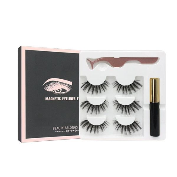 

false eyelashes 3 pairs magnetic 3d mink makeup lashes eyeliner tweezers set natural short faux cils