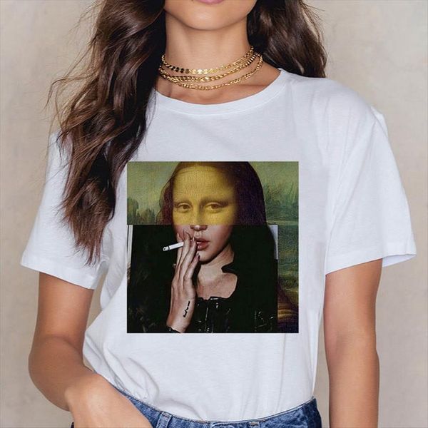 

mona lisa 90s summer graphic women tees aesthetic white o neck female