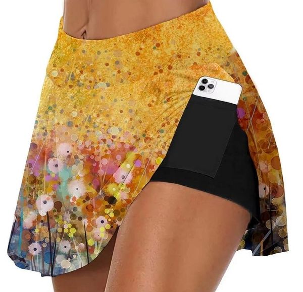 

women's yoga skirt 2 in 1 liner fitness workout plus size anti-friction skort sports skirts, Black