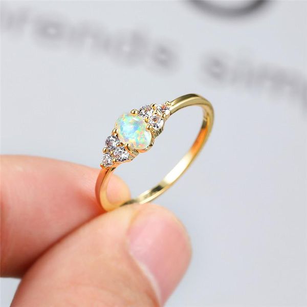 

wedding rings fashion round crystal stone engagement ring luxury female white oval opal vintage gold color thin for women, Slivery;golden