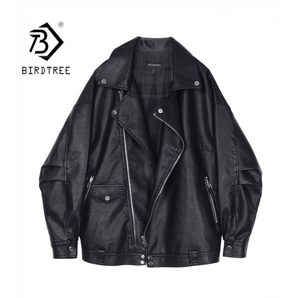 

women's jackets 2021 autumn women oversize leather bomber jacket batwing sleeve zipped up pu short coat bf style casual female spring o, Black;brown