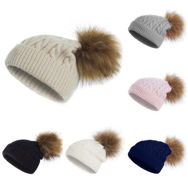 

caps & hats 7 colors m/l baby boy hat cute pompom cap beanie autumn winter warm knitted children girls solid hairball elastic, Yellow