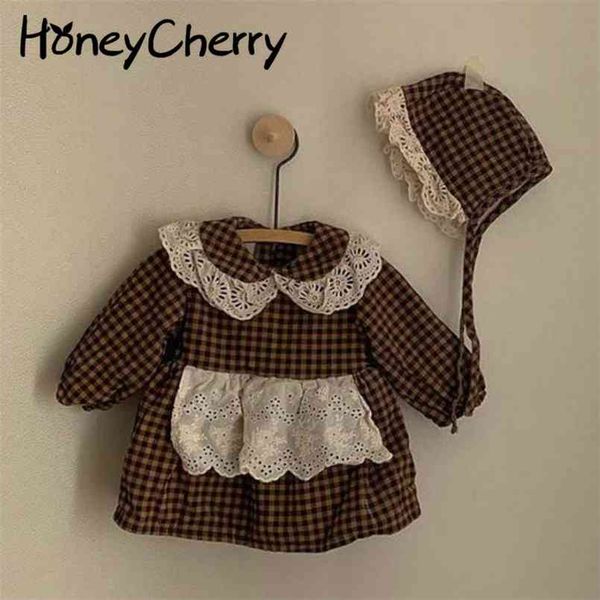 

baby girl's lapel bodysuit plaid lace born girl clothes 210702, Blue