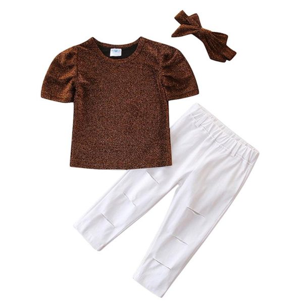 

clothing sets fashion kids clothes suit summer outfits children short puff sleeve shirt and pants for girls babies (golden, 90cm), White