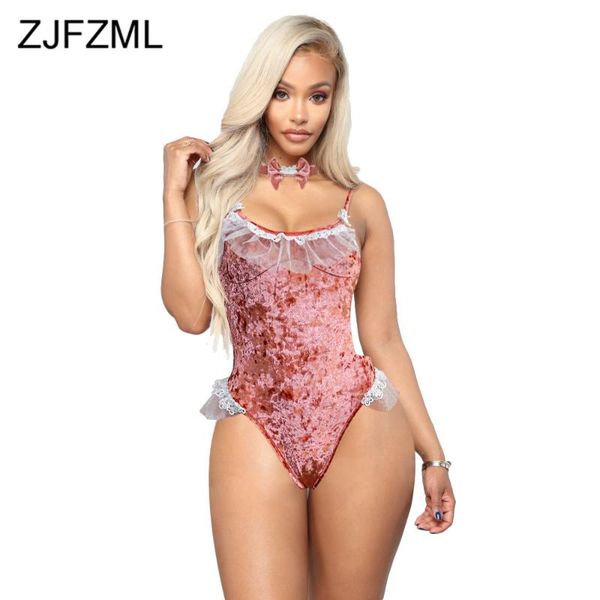 

lace velvet slim rompers womens jumpsuit with bowknot fall clothes spaghetti strap sleeveless club party bodysuit bodycon outfit women', Black;white
