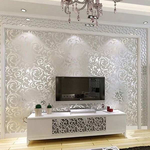 

embossed vetch leaf living room tv background 3d stereo table non-woven wallpaper simple modern silver home decoration wallpapers