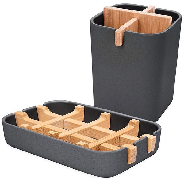 

soap dishes bamboo holder and toothbrush bundle -natural durable dish caddy - eco friendly mould
