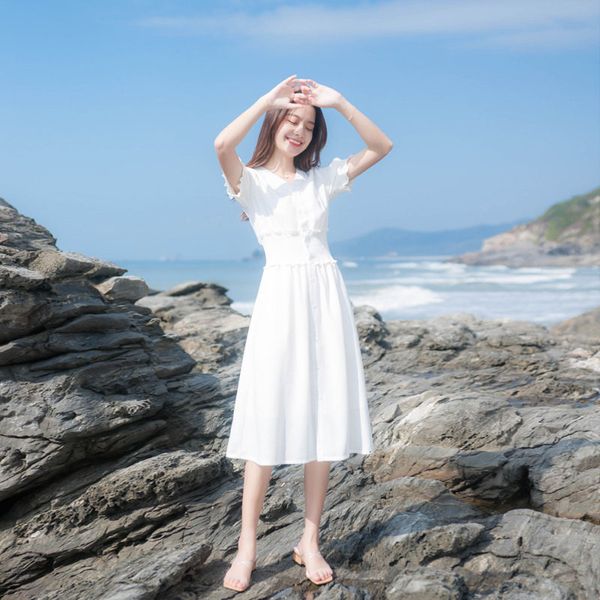 

dresses 2021 summer new skirt the french minority white fairy dress, Black;gray