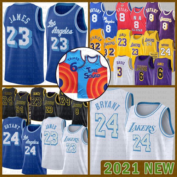 

2021 new basketball jersey los angeles lakers kobe 24 bryant blue lebron 6 james mens movie space jam tune squad white 00, Black;red