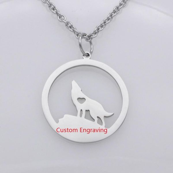 

pendant necklaces fashion insiprational necklace stainless steel personality name words wolf n497, Silver