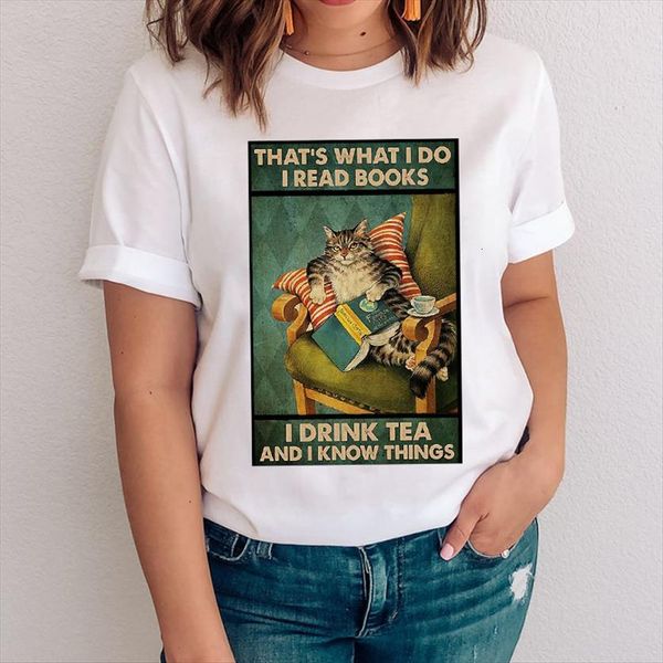 

graphic funny cat 90s women t shirt style trend coffee printing cartoon clothes clothing tees print female, White
