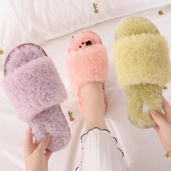 

womens fur slippers winter autumn shoes home casual plush women indoor warm fluffy comfortable cotton sh563, Black