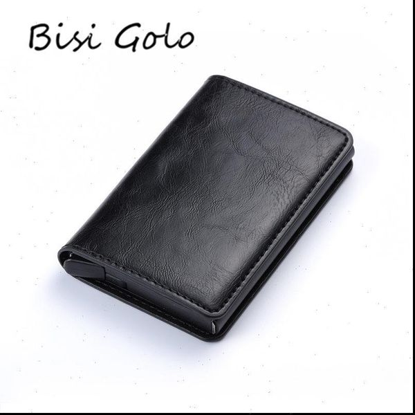 

wallet business card holder men and women metal rfid vintage aluminium box crazy horse pu leather, Red;black