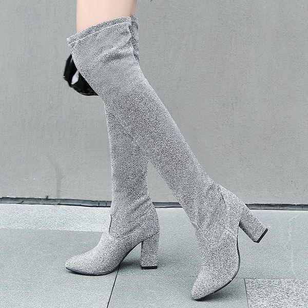 

boots stretch high-heeled shoes women's fashion autumn thin legs, Black