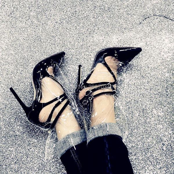 

boots shooegle 2021 brand design shoes woman t-stage model ankle clear pvc stiletto heel short booties party, Black