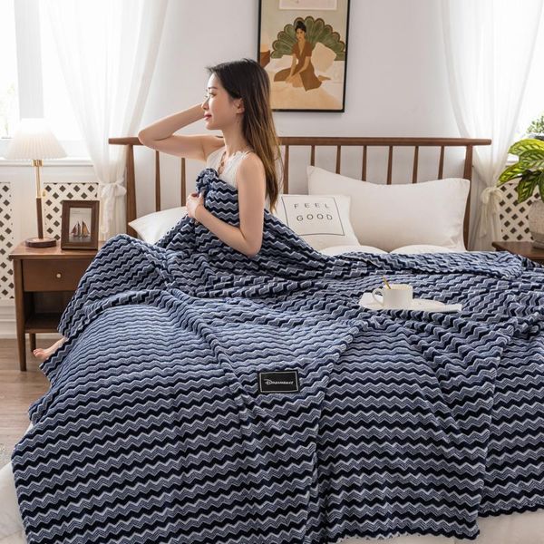 

blankets cozy soft milk plush blanket striped wheat-ears office air conditioned room nap home bed cover outdoor travel throw