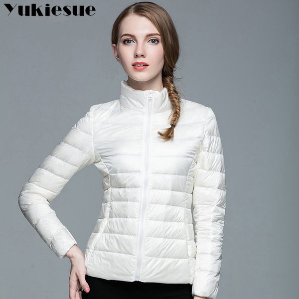 

ladies winter warm coat women light 90% white duck down jackets women's parka candy color female jackets plus size 210519, Black