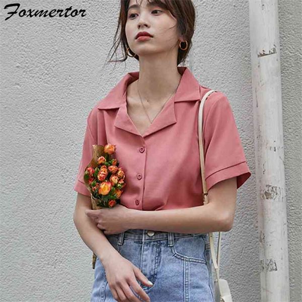 

fashion blouse women summer shirt short sleeve v neck solid 11style office ladies casual female clothing #355 210412, White