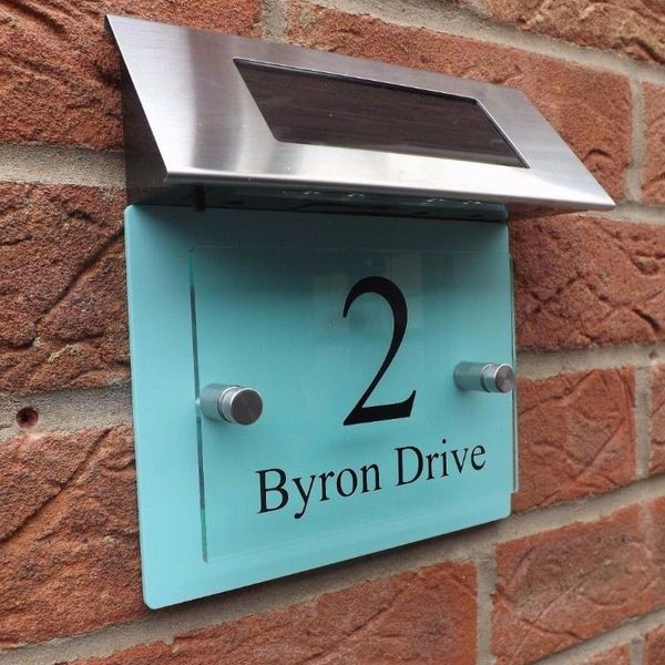 

other door hardware customize modern house sign plaque number street glass acrylic/ green solar light