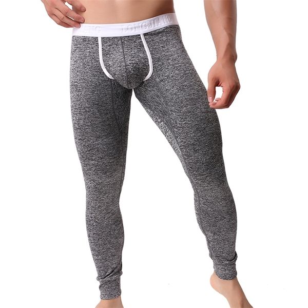 Männer Lange Unterhosen Sexy U Convex Penis Pouch Leggings Enge Unterwäsche Männer Home Sheer Lounge Hosen Homosexuell Nachtwäsche Thermische Unterhosen 211105