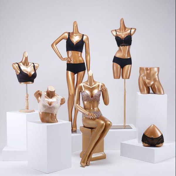 

high-quality gold model female underwear sewing mannequin doll dummy jewelry packaging display props swimsuit gathered bra half body cloth f, Khaki