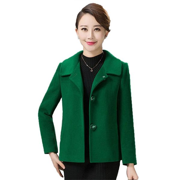 

women's wool & blends women short green woolen coat 2021 korean version fashion lapel single-breasted temperament casual red jacket gh7, Black