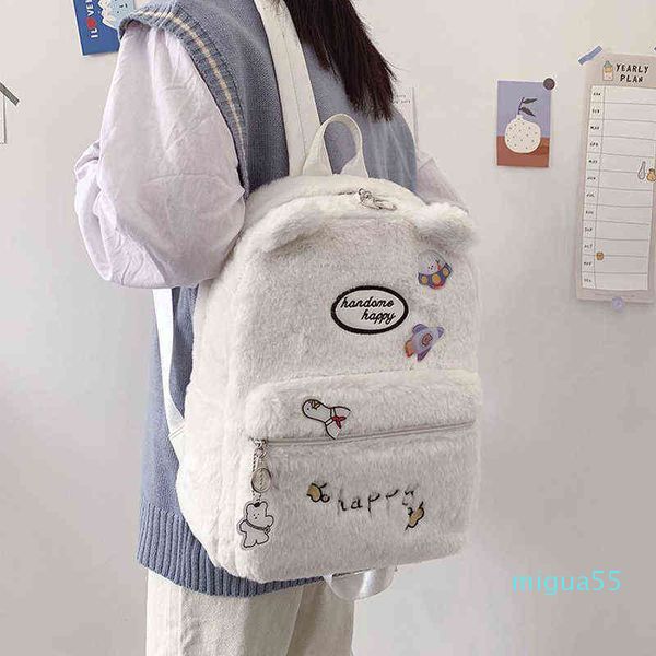 Rucksack Stil Japanischer Stil Winter Plüsch Frauen Cartoon Bär Faux Pelz Kawaii Preppy Süße Mochila Feminina