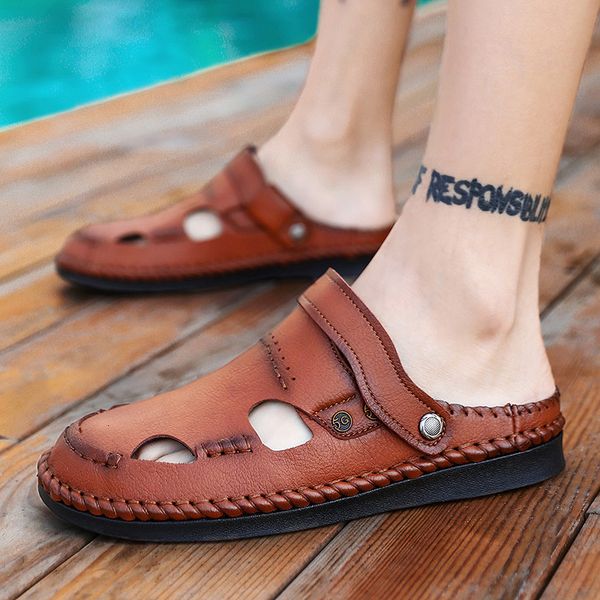 

slippers large size summer men's casual sandals fashion one shoe two s31p, Black
