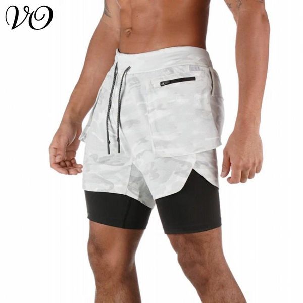 

summer sports men's fitness double-layer shorts pocket outdoor running exercise clothing pants, Black