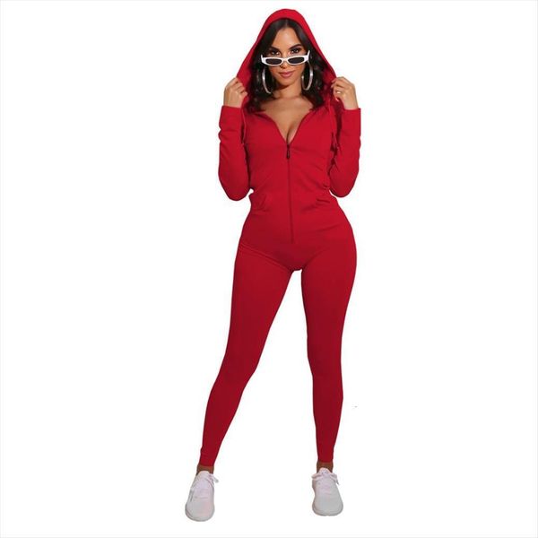 

zipper long sleeve body women jumpsuits lounge wear sporty hoodie pocket pencil pant bodycon clothes, Black;white