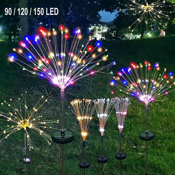 

solar lamps powered outdoor grass globe fireworks lamp flash string 90/120/150 led for garden lawn landscape holiday light