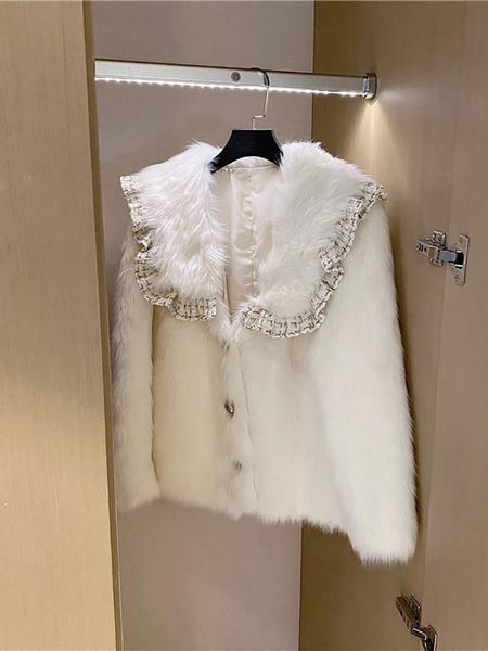 

Women's Fur & Faux Blue And Integrated Coat Autumn Winter Versatile 2021 Fashion Short Top, Black