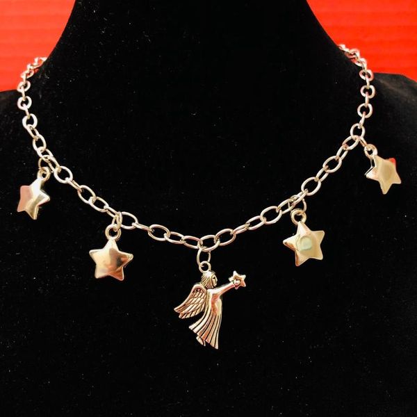 

pendant necklaces punk silver color trendy clavicle chain for women fashion geometric stars angel collares necklace femme bijoux
