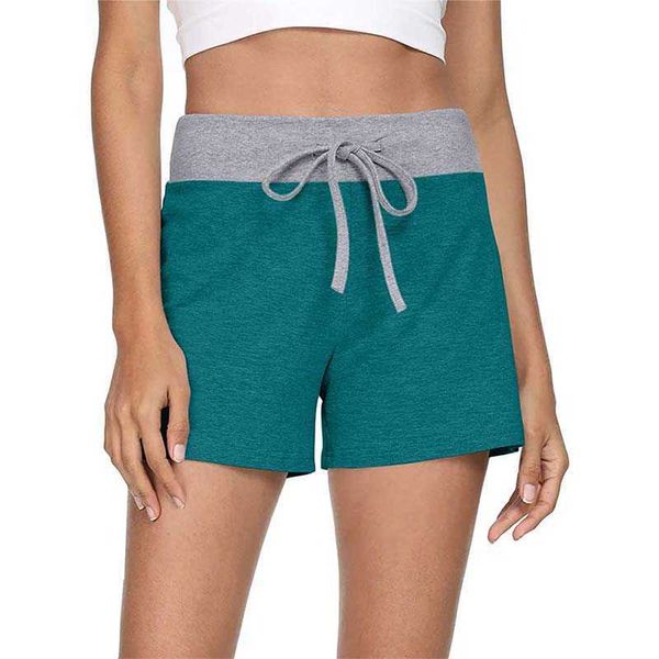 Verão contrastante cor retalhos cordão curta calça casual cintura alta plus size esporte praia mini shorts 210604