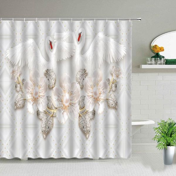 

shower curtains flower swan flowers beautiful birds lake home bathroom decor backdrop valentine's day bath curtain with hooks