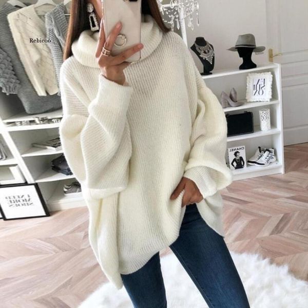 

women's sweaters women oversize basic knitted sweater female solid turtleneck collar pullovers warm autumn winter, White;black