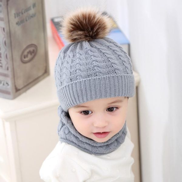 

beanies 2021 warm children's hat winter bib set acrylic wool ball for fashion beanie hats solid cover head cap