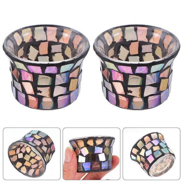 

2pcs fashion glass mosaic design candlesticks romantic deskcandle holders