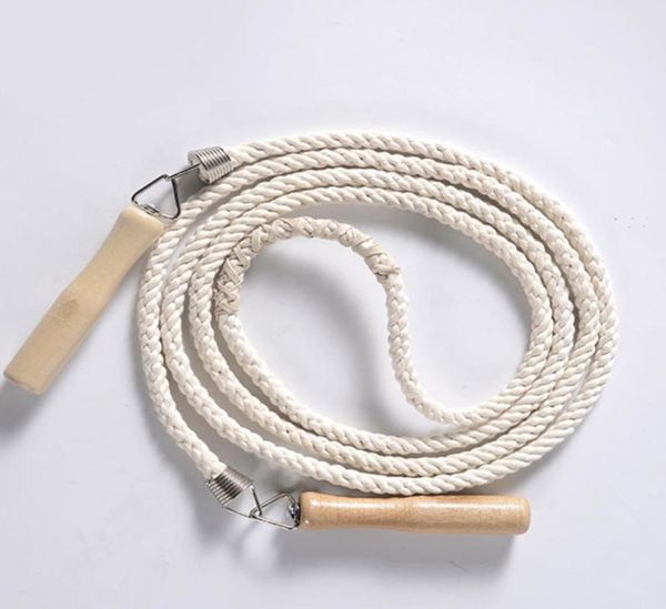 

vintage old style woven cotton rope cord kids wood wooden handle with cowhide protect jump skip skipping children ropes