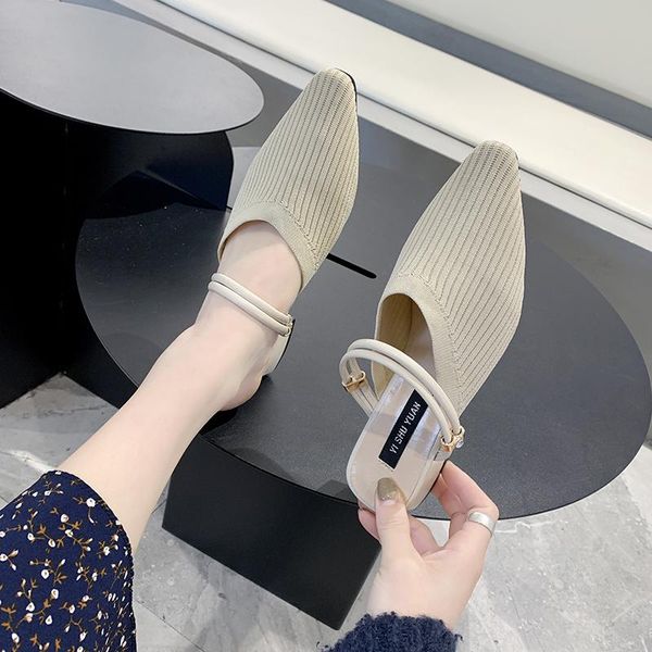 

slippers women's outside spring half-drag fashion stretch fabric strap combination comfortable skin-friendly trendy shoes u24-61, Black