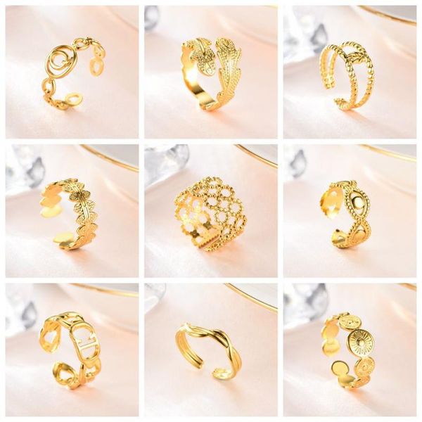 

wedding rings golden male and female opening adjustable stainless steel hollow ring titanium retro, Slivery;golden