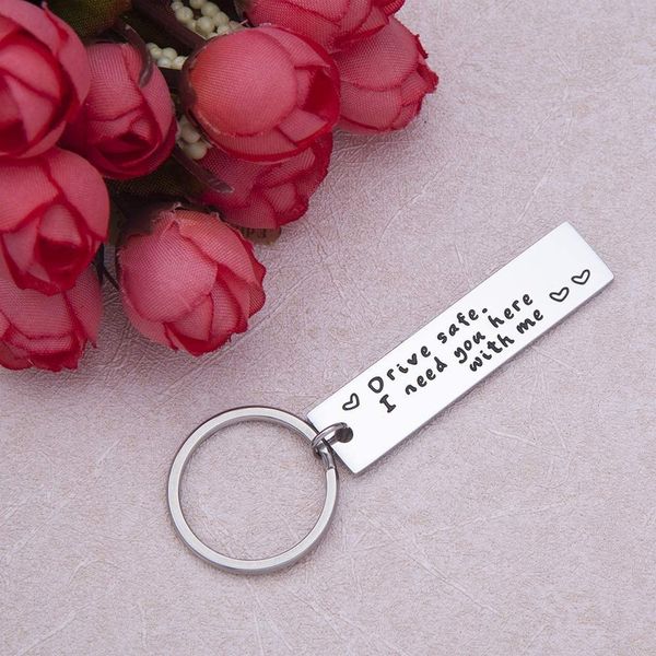 

drive safe key chain key tag key ring gifts for men dad trucker husband couples boyfriend girlfriend car keychain birthday giftsdio chan con, Slivery;golden