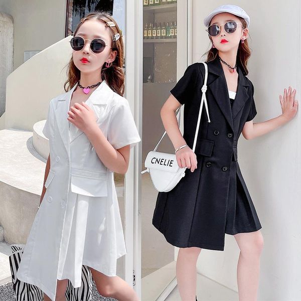 

girls suit dress blazer asymmetric long coat black white dresses for 5-13years kids clothes girl's, Red;yellow