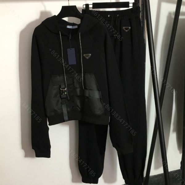 

designer women hoodie sweater set casual tracksuit running fitness brand long sleeve jacket coats pants two-piece pd logo webbing autumn cot, Gray