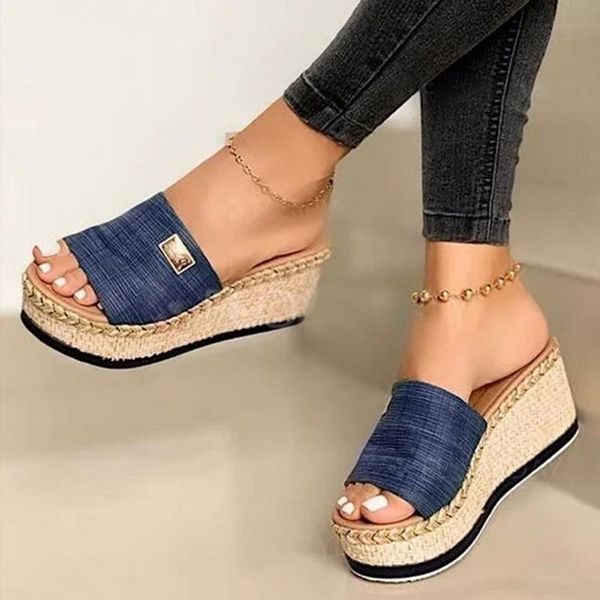 

slippers oeak 2021 female shoes platform wedges women sandals fashion heeled casual summer slides, Black